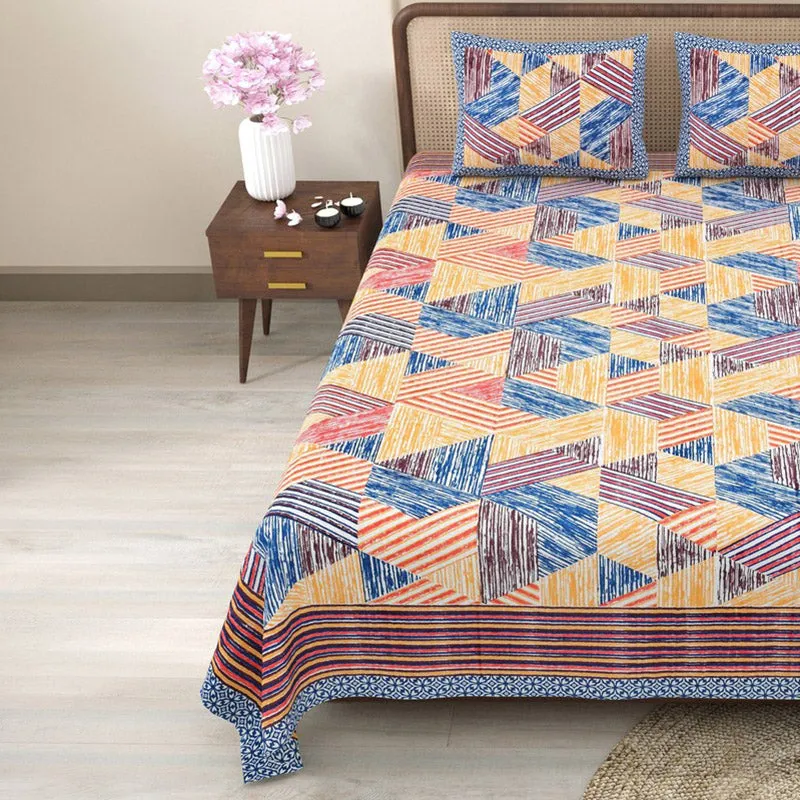 Softio Cotton Bedsheet (Blue,Yellow) - 240 TC media 4