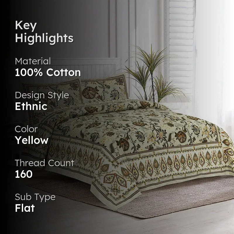 Tribhuna Printed Cotton Bedsheet (Yellow,Brown) - 160 TC media 2