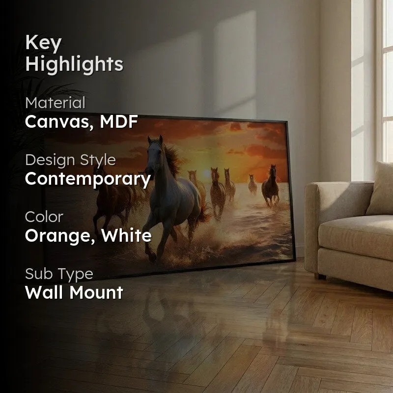 Ocean Horse Run Canvas Wall Painting With Black Frame media 2