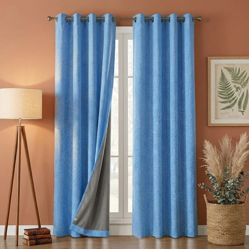 Form Ease Cotton Blackout Curtains (Blue) - Set Of Two media 1