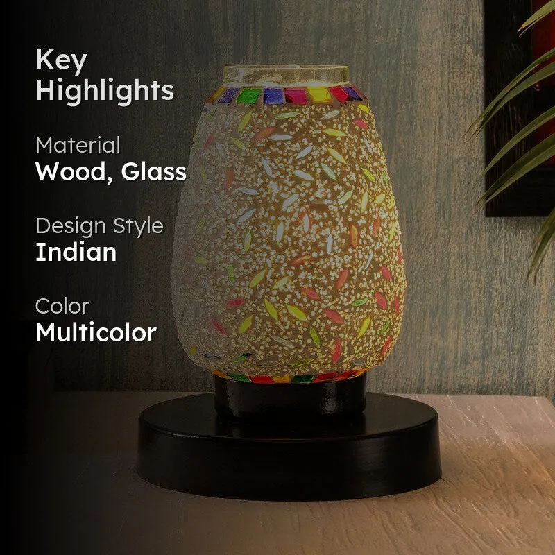 Mirova Mosaic Glass Table Lamp With Wooden Base - Multicolor media 2