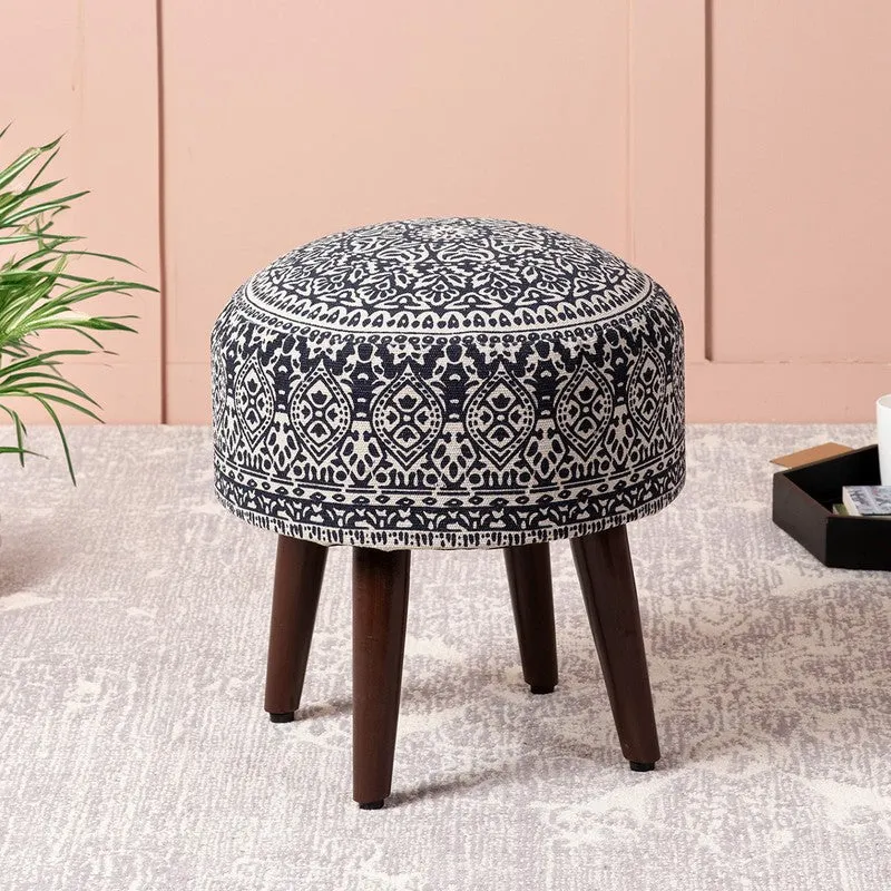 Dona Cotton Ottoman - Blue & White media 1