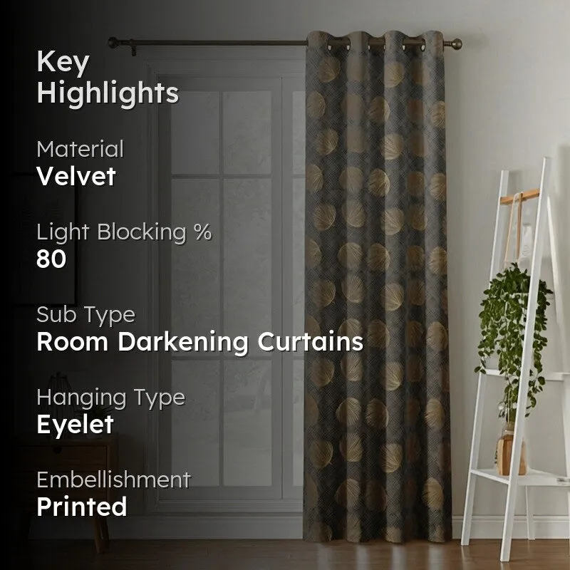 Glow Line Printed Velvet Curtain - Grey,Gold media 2