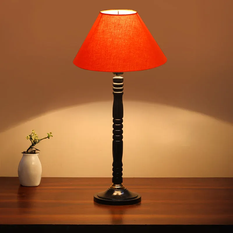 Glow Mesa Table Lamp With Carved Wooden Base - Orange,Black media 2