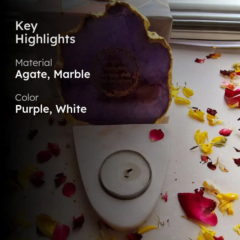 Gayathri Mantra Agate & Marble Tealight Candle Holder - Purple media 2