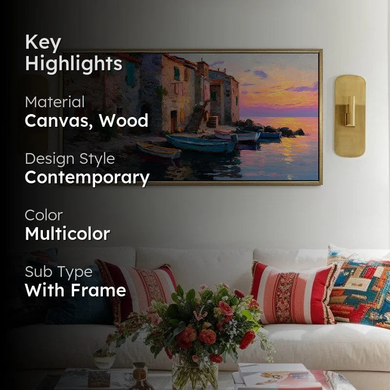 Boats at Dusk Canvas Wall Painting With Frame media 2