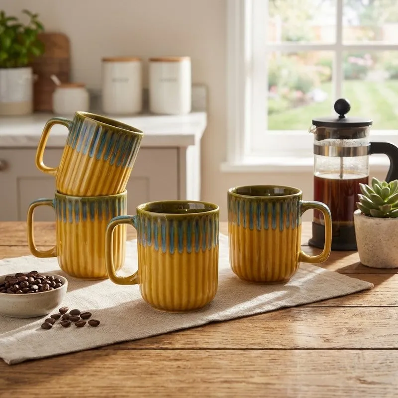 Ceramic Coffee Mug (Mustard,300 mL Each) - Set Of Four media 1