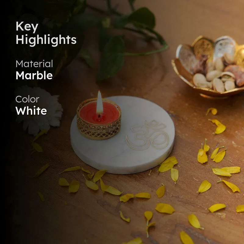 Om Tealight Candle Holder With Marble Base media 2