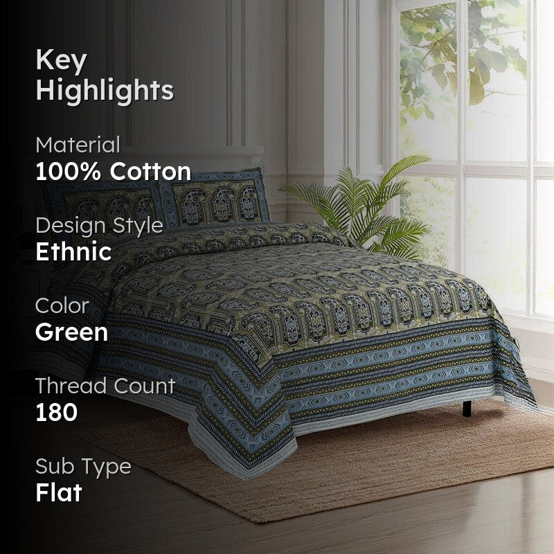 Mikaya Shine Cotton Bedsheet (Green,Blue) - 180 TC media 2