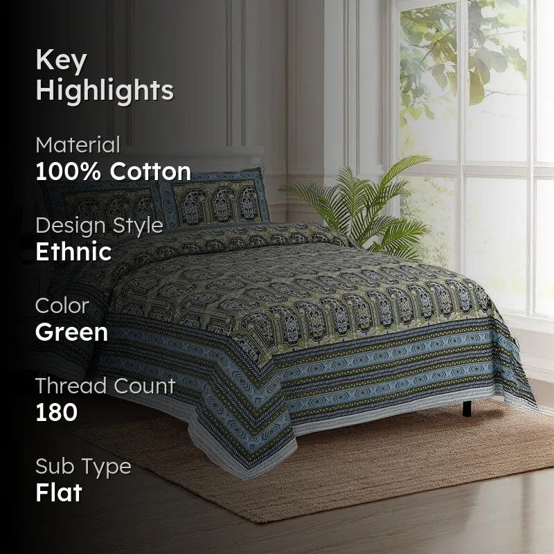 Mikaya Shine Cotton Bedsheet (Green,Blue) - 180 TC media 2