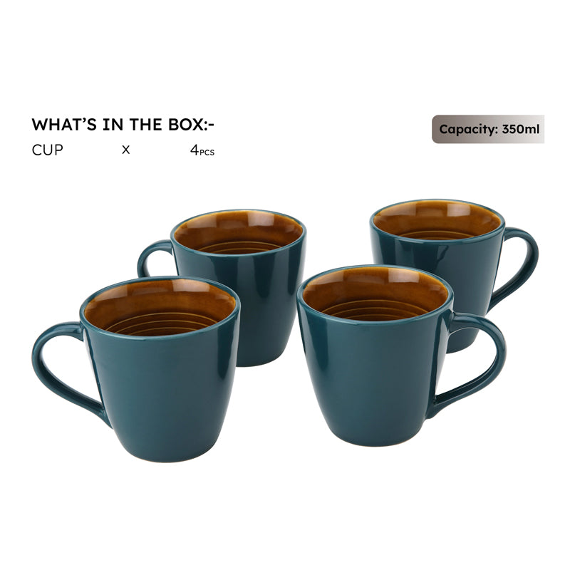 Karvaa Ceramic Coffee Mug (Cyan/350 mL Each) - Set Of Four media 4