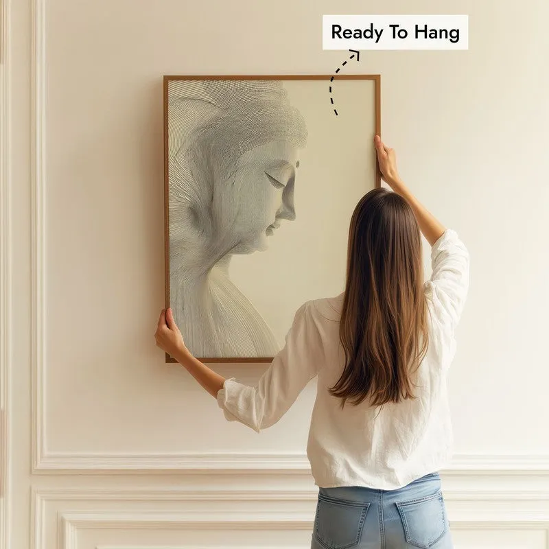 Silent Contemplation Buddha Wall Painting With Brown Frame media 5