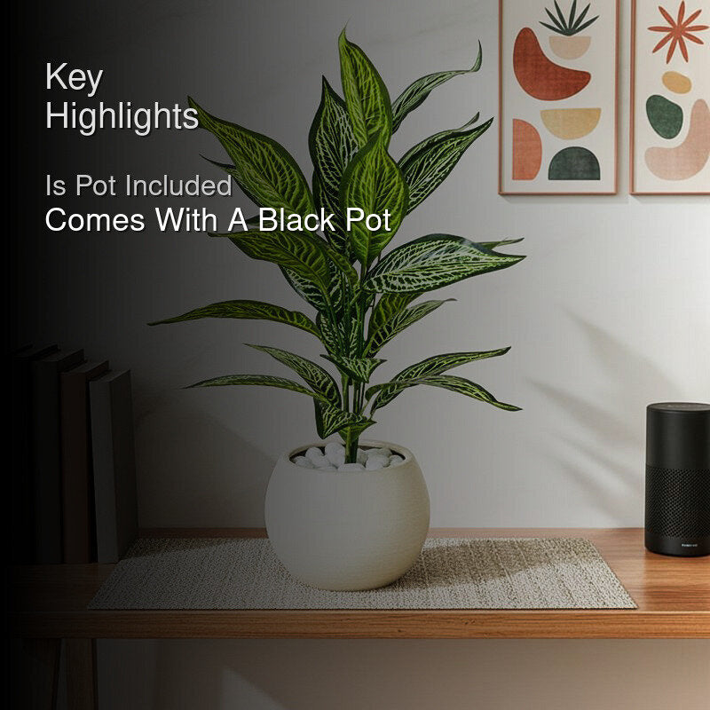 Faux Artificial Croton Plant With Black Plastic Pot - 71 cm (2.3 ft) media 2