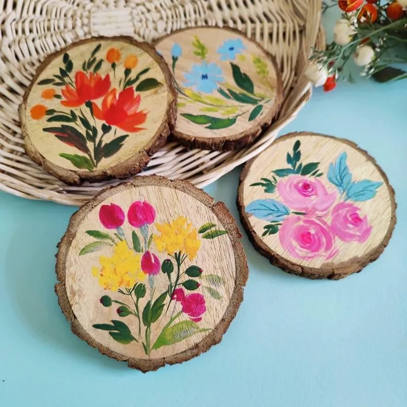 Pruna Floral Handpainted Coaster - Set Of Four media 1