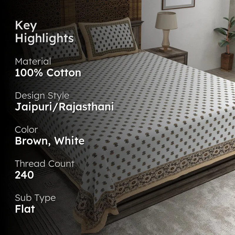 Bloomel Cotton Bedsheet (Brown,White) - 240 TC media 2