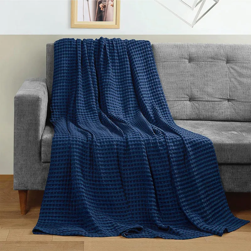 Urban Space Waffle Cotton Blanket (Navy) - 250 GSM media 1