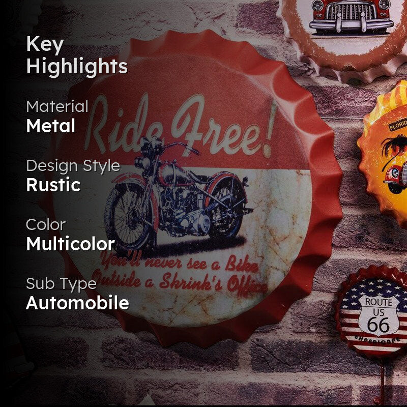 Ride Free Motor Bottle Cap Metal Wall Accent media 2