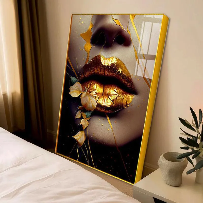 Amber Drip Modern Canvas Wall Art With Frame - Gold media 4