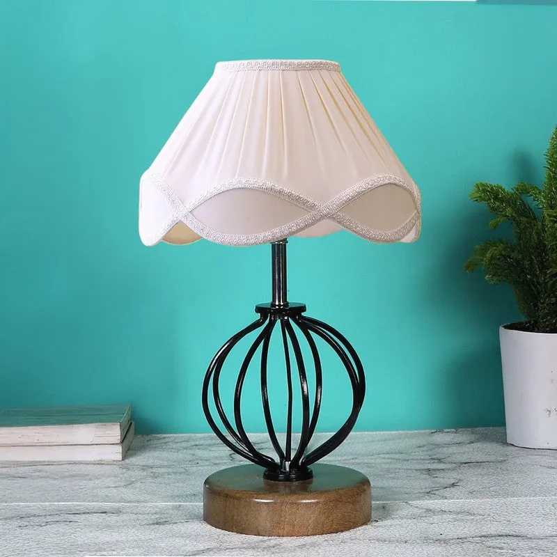 Aurelisse Cotton Table Lamp With Wooden Base - Ivory media 4