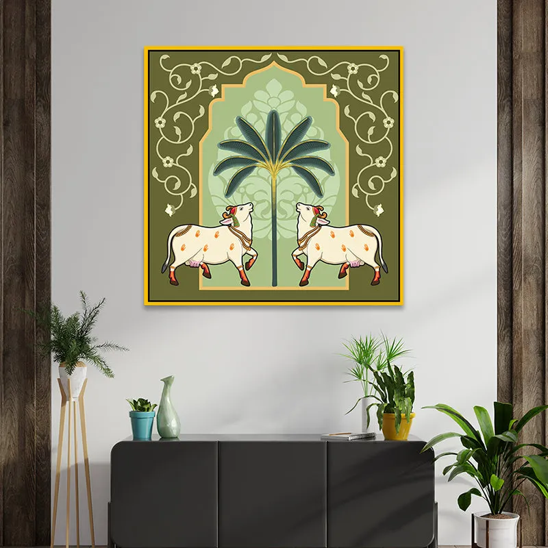 Under The Palm Canvas Wall Painting With Frame - Gold media 4
