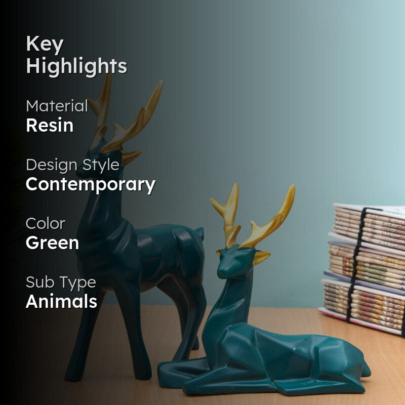 Deer Repose Showpiece (Green) - Set Of Two media 2