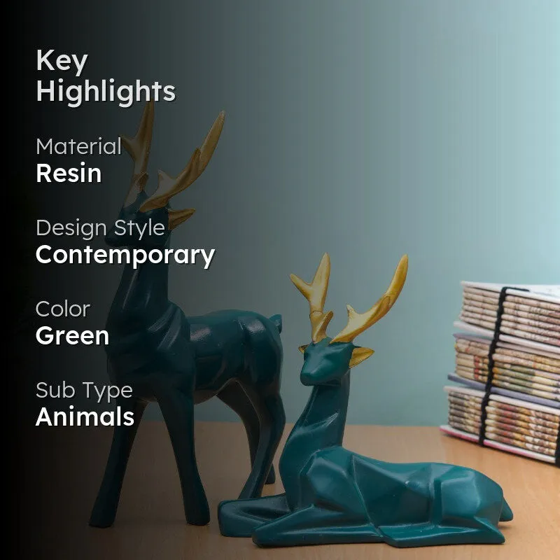 Deer Repose Showpiece (Green) - Set Of Two media 2