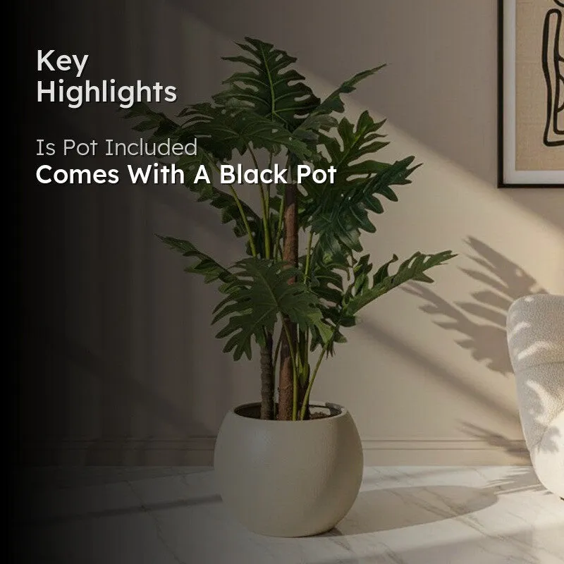 Faux Lush Philodendron Plant With Black Plastic Pot - 4 Feet - 2