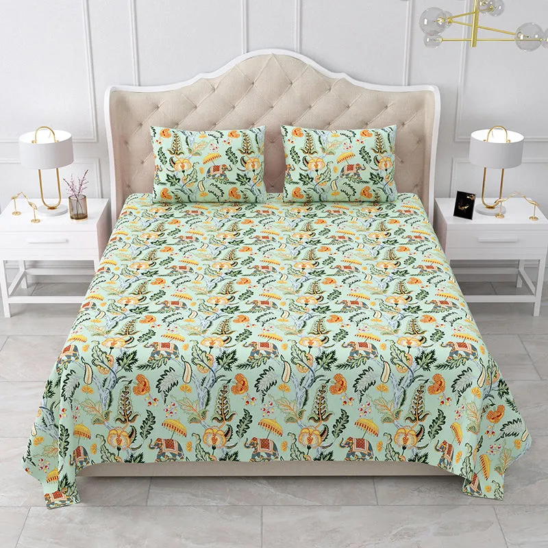 Minevra Floral Cotton Bedsheet (Yellow & Green) - 160 TC media 1