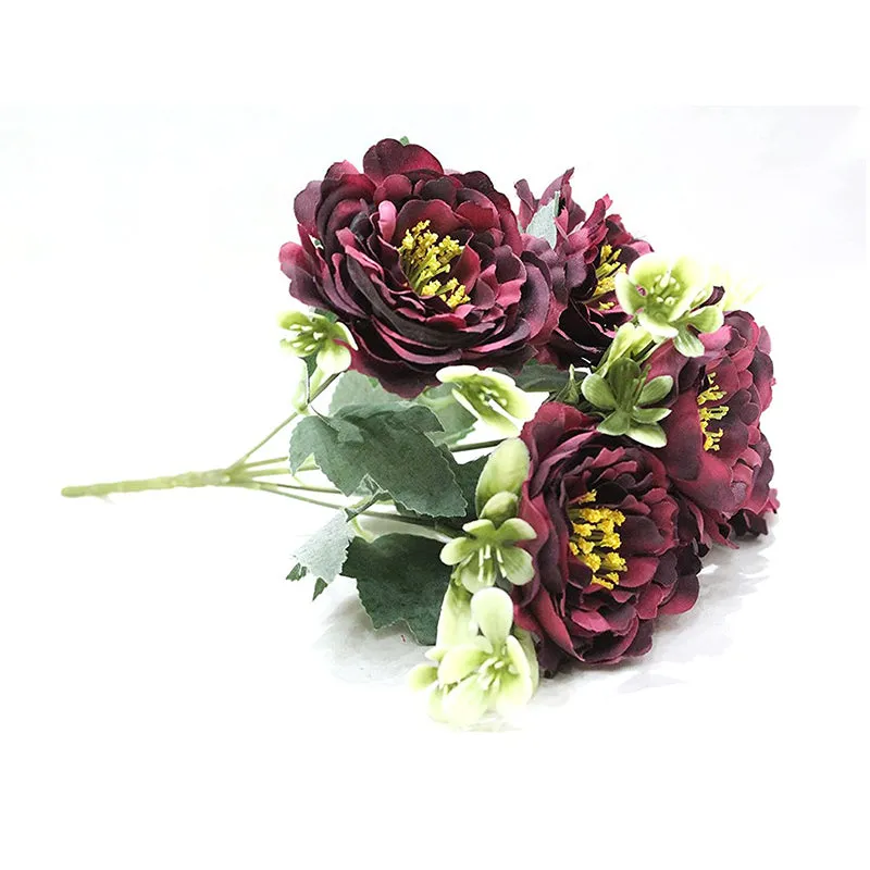 Elegant Artificial Peony Flower Bunch - Maroon media 5