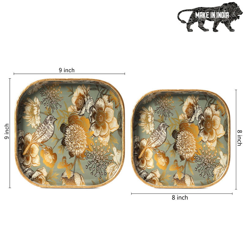 Grey-Gold Birds Square Serving Tray - Set Of Two media 9
