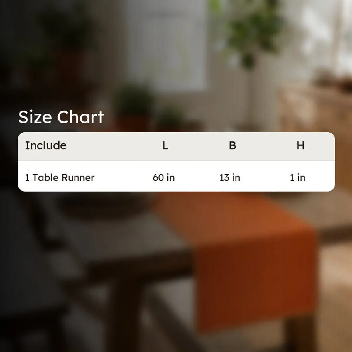 Orange table runner shown against a softly blurred dining room setting