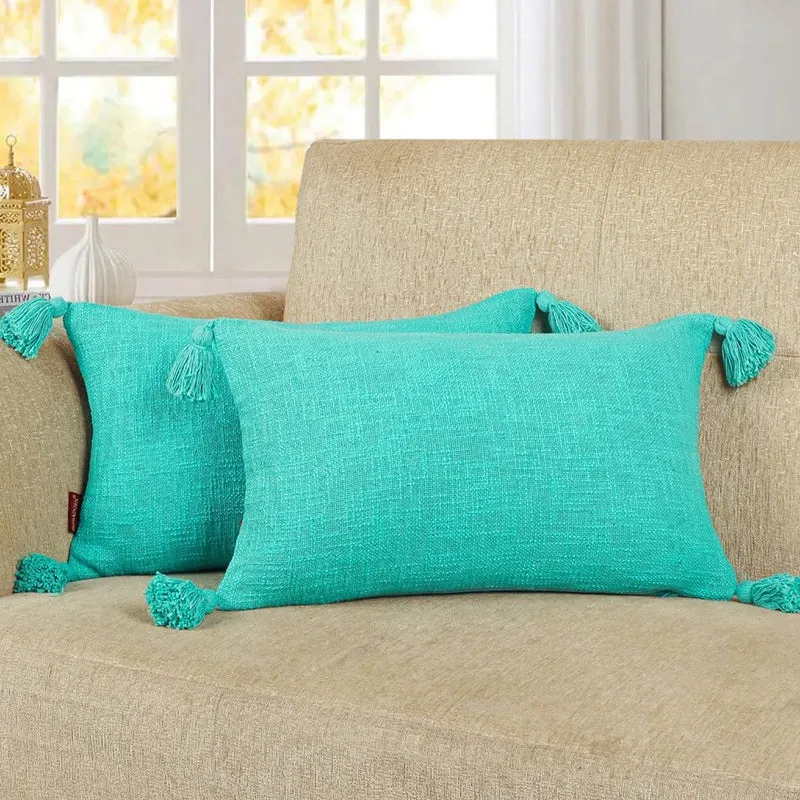 Claira Rectangle Solid Cushion Cover (Blue) - Set Of Two media 3