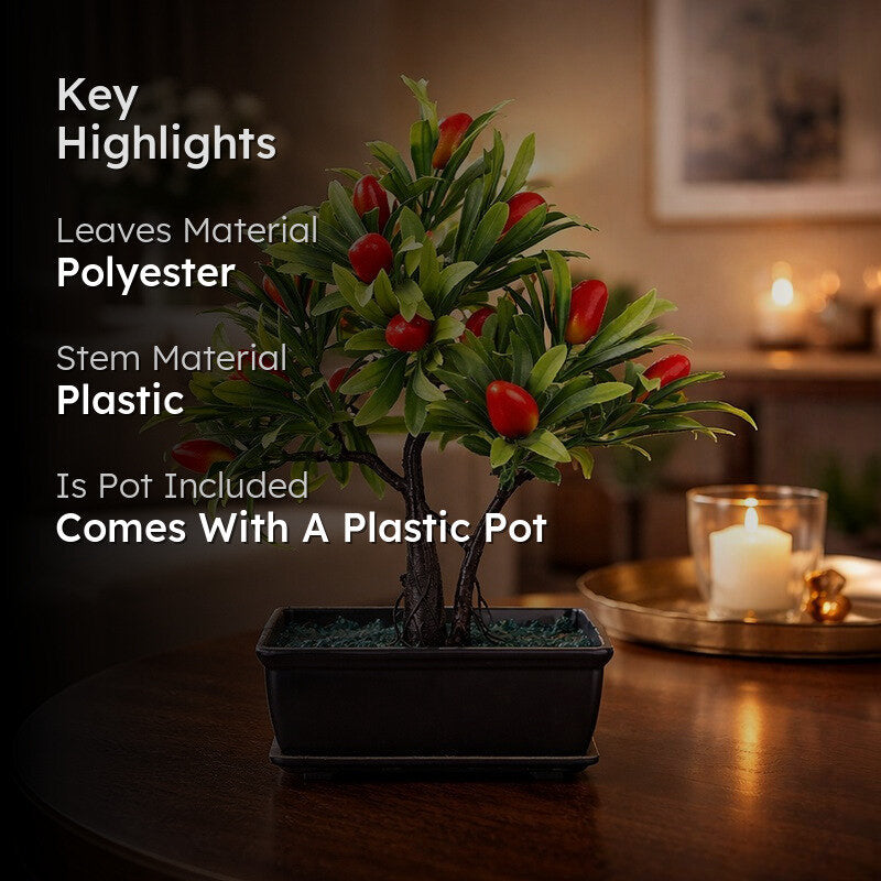 Leafora Lemon Artificial Plant With Plastic Pot(Red) - 0.8 Feet media 2