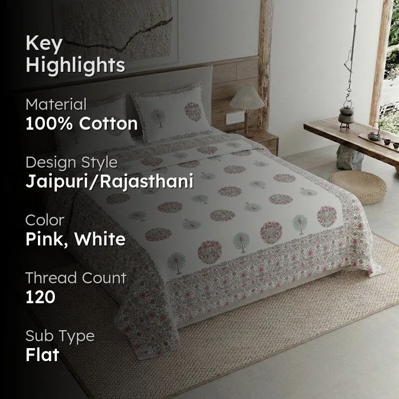 Royal Weave Cotton Bedsheet (Pink,White) - 120 TC media 2