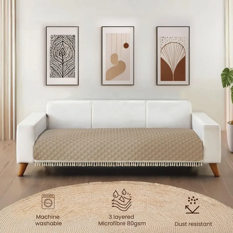 Urban Space Quilted Geometric Cotton Sofa Cover - Brown media 4