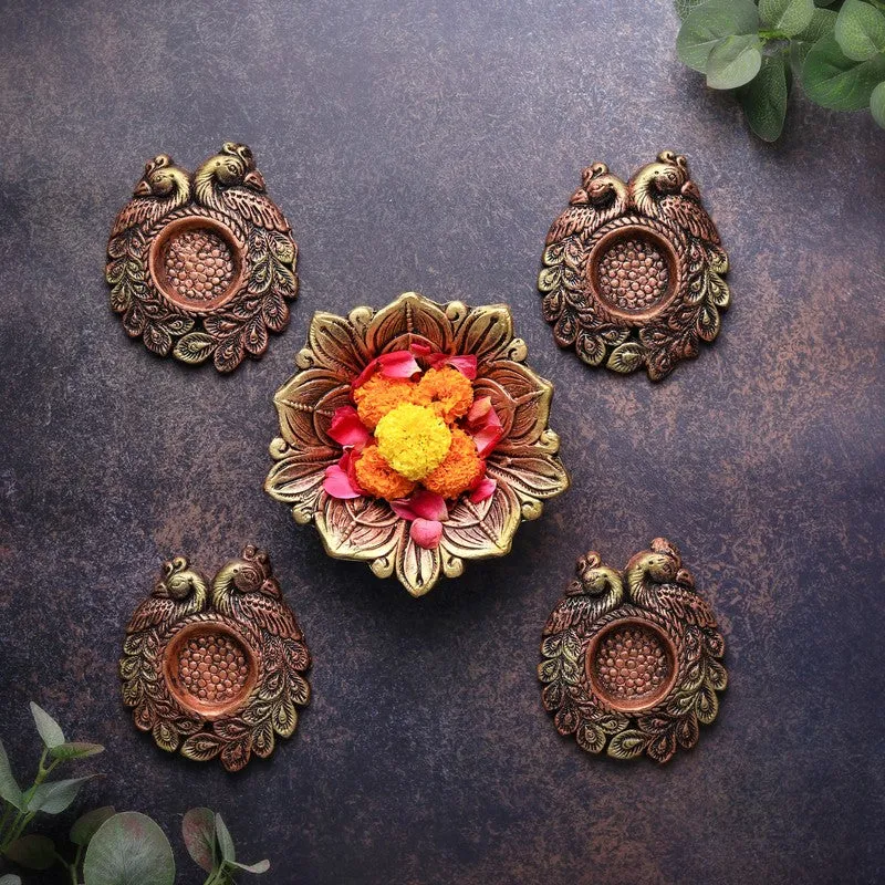 Couple Peacock Tea Light Holder - Set Of Four media 3