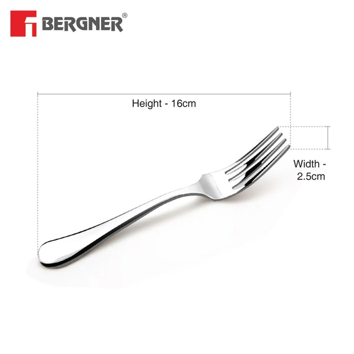 Single silver fork shown with a 16 cm height and 2.5 cm width diagram.