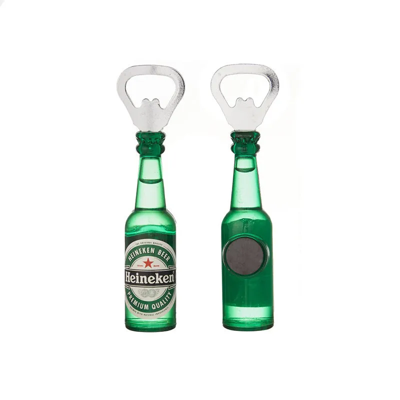 Front and back view of the Heineken mini bottle opener with magnet