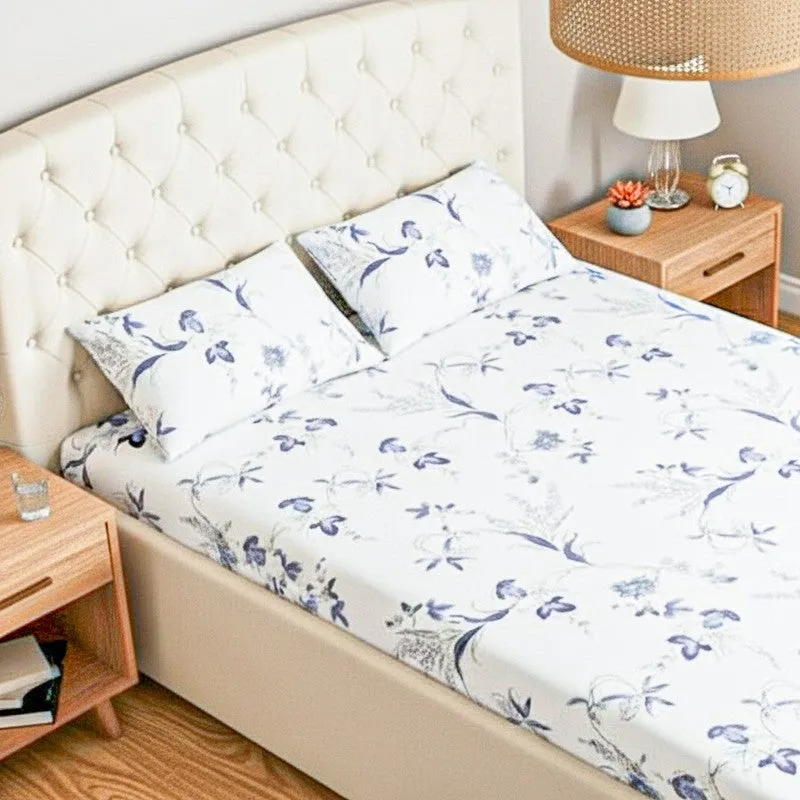 Sunpetal Floral Cotton Bedsheet (Blue) - 180 TC media 3