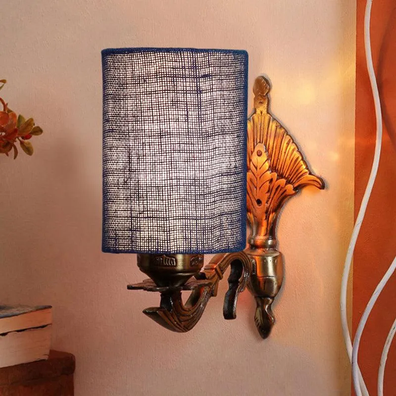Magda Masique Cylindrical Fabric & Metal Wall Lamp - Blue media 1