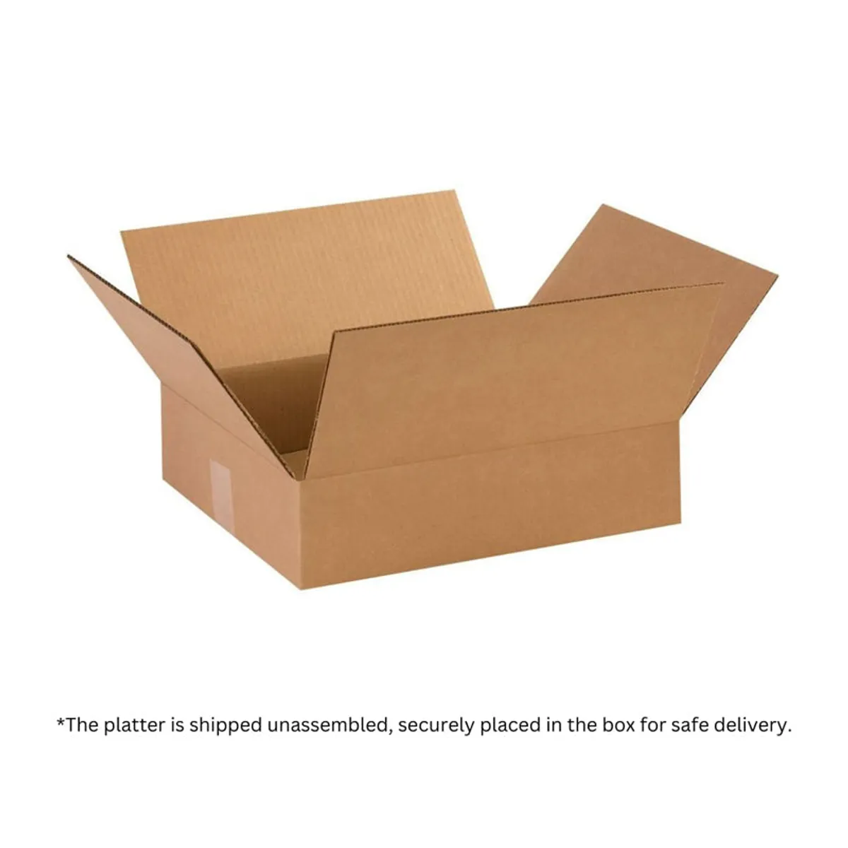 Open cardboard box shown with the dessert stand packaging
