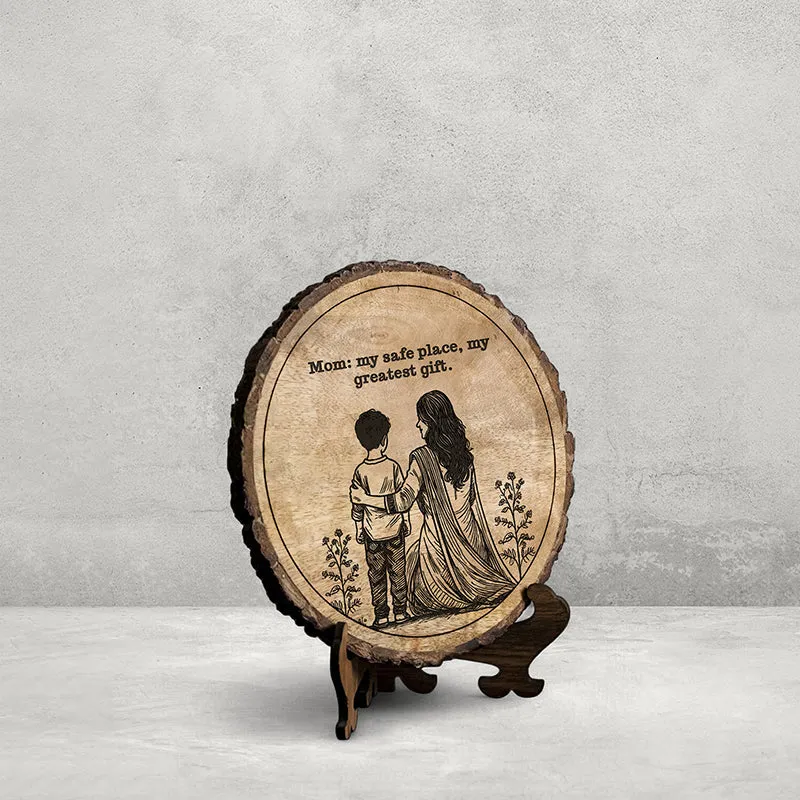 Mom Is Safe Place Wood Showpiece - Round media 3