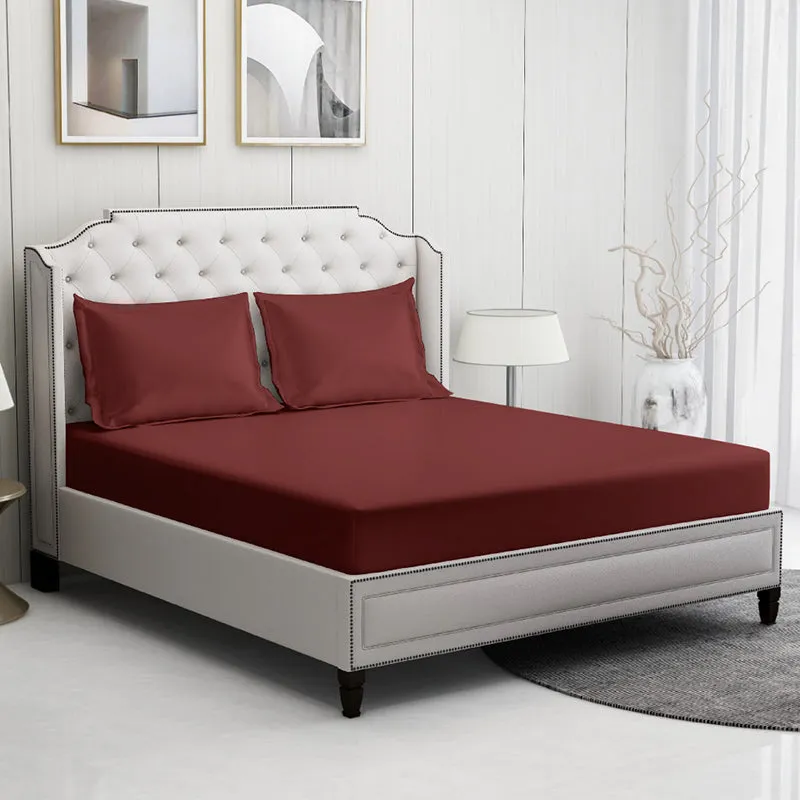 Moonweave Solid Cotton Bedsheet (Deep Red) - 400 TC media 3