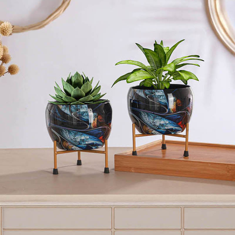 Glaze Glam Handcrafted Planter With Stand - Four Piece Set media 5