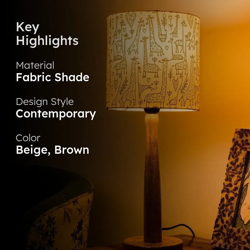 Tall Tales Classy Wooden Stand Fabric Table Lamp - Beige,Brown media 2