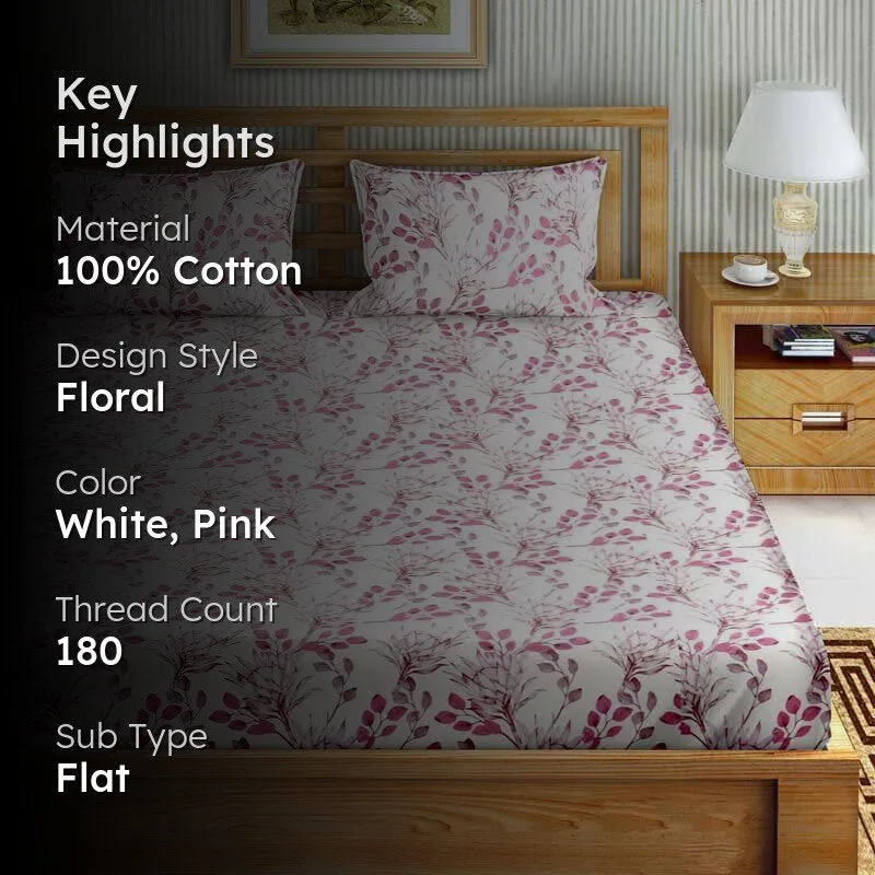 Floral Fantasia Cotton Bedsheet (Pink) - 180 TC media 2