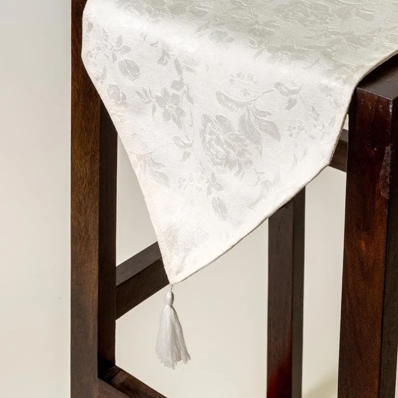 Italian Rose Jacquard Table Runner- White media 1