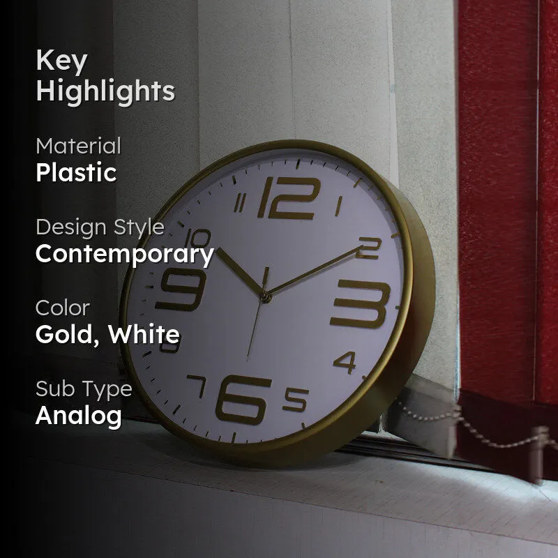 Cadence Analog Wall Clock - Gold, White media 2