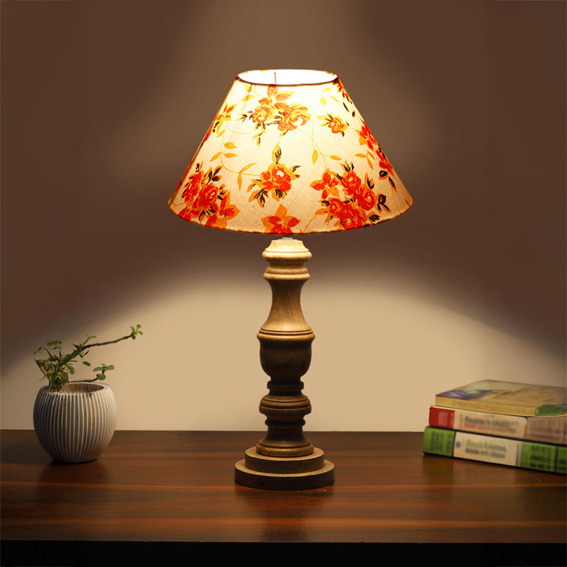 Fleur Cone Carve Wooden Table Lamp - Multicolor