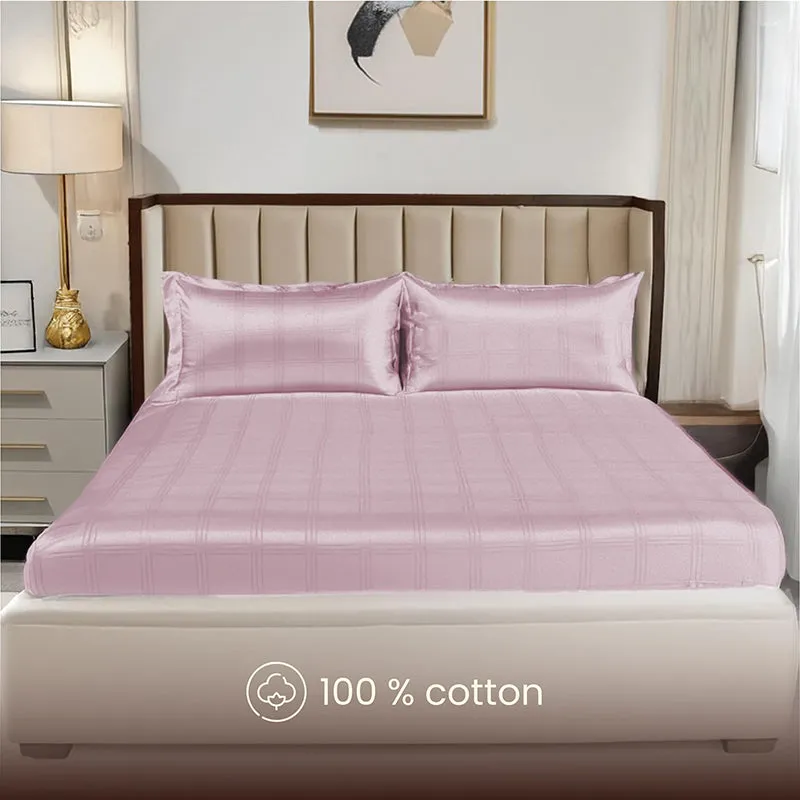Urban Space Pink Checks Cotton Bedsheet - 300 TC media 3